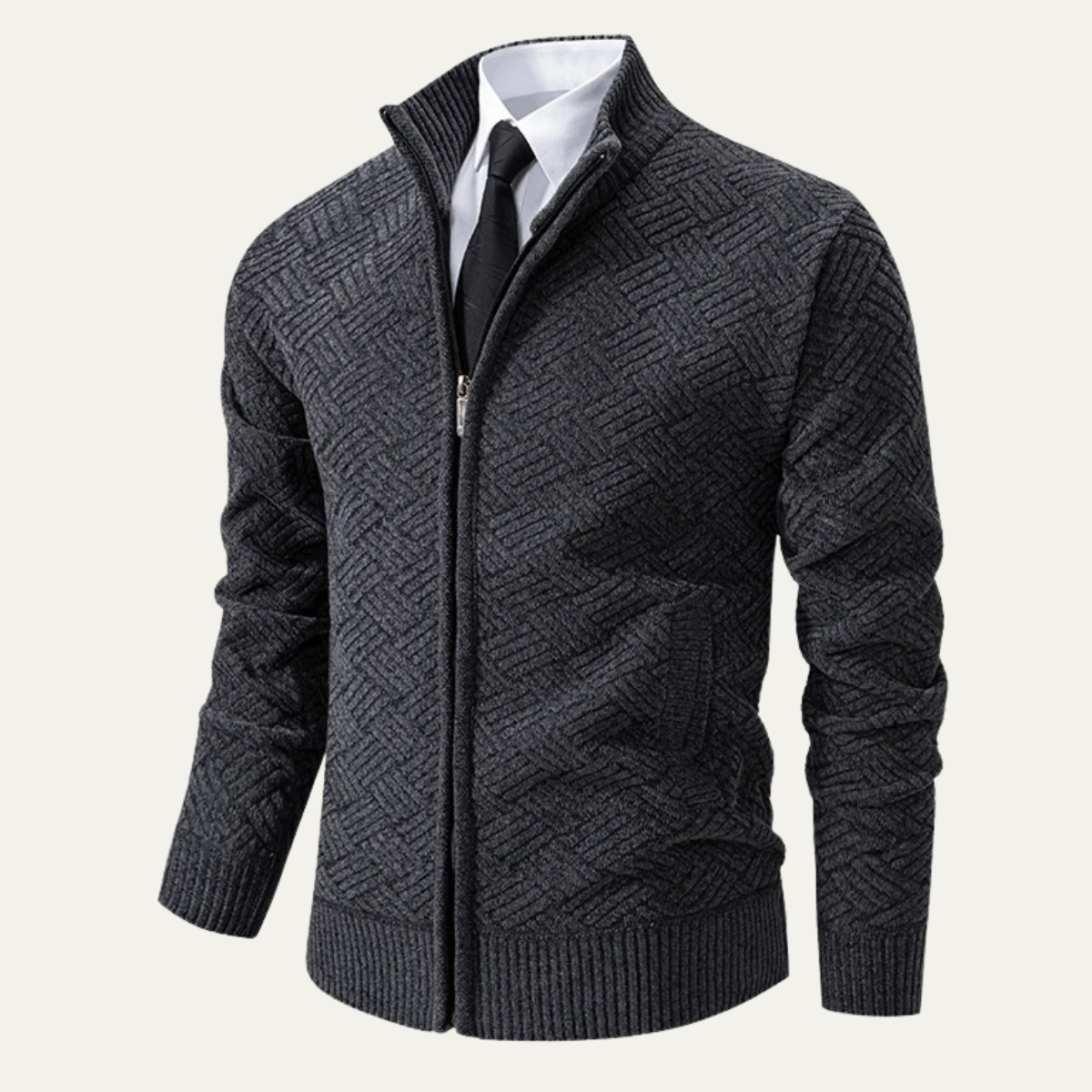 Men's Knit Jacket Diamond Pattern Stand Collar