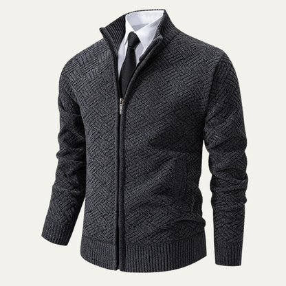Men's Knit Jacket Diamond Pattern Stand Collar