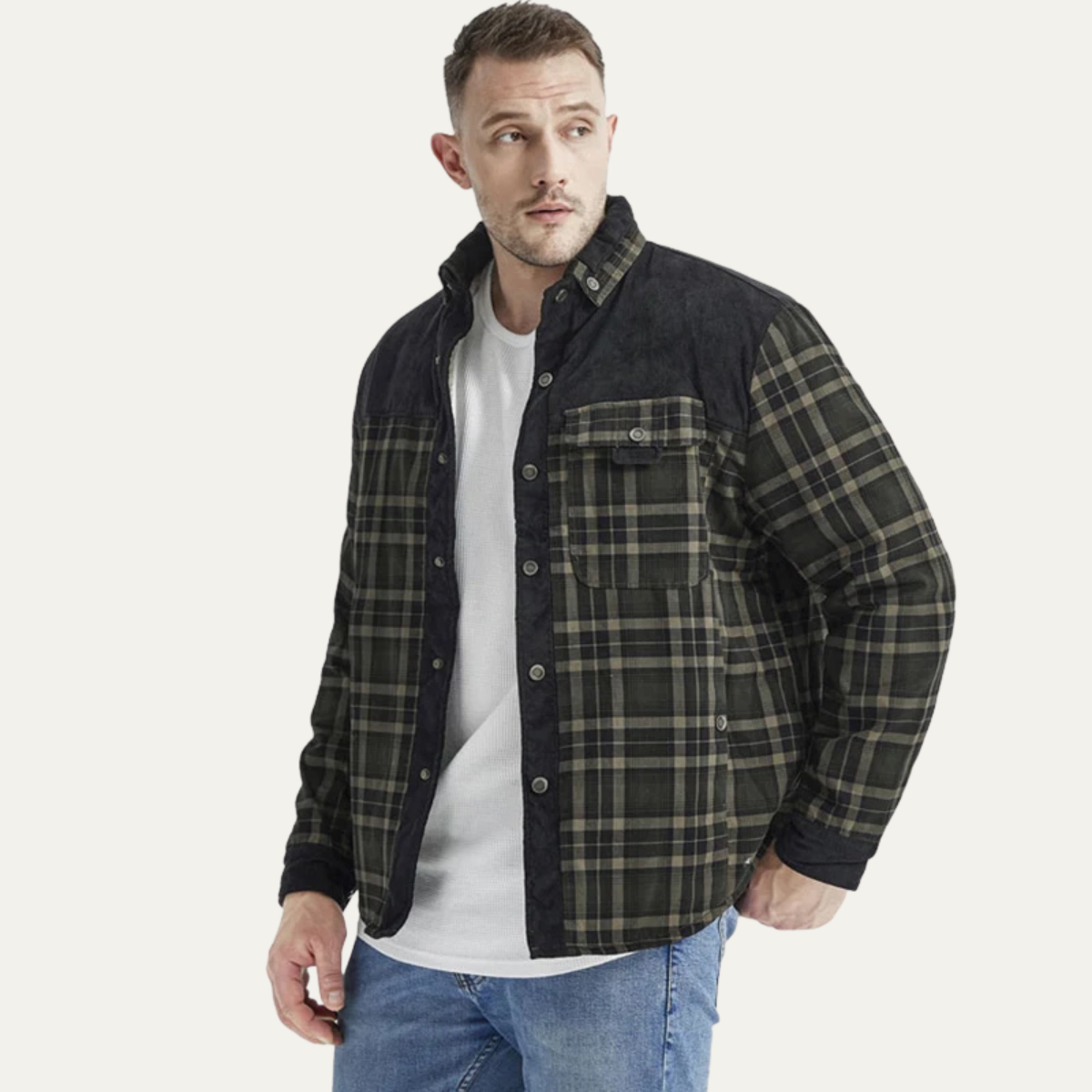 Men's Plaid Flannel Jacket Multi Pocket