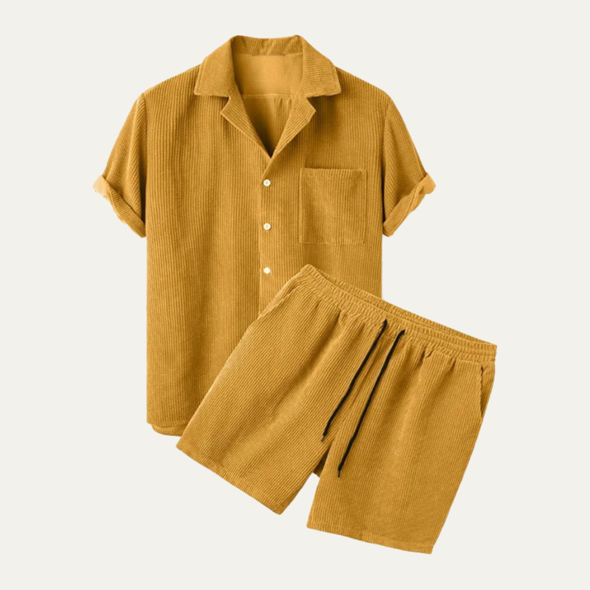 Men's Corduroy Summer Set Shirt And Shorts
