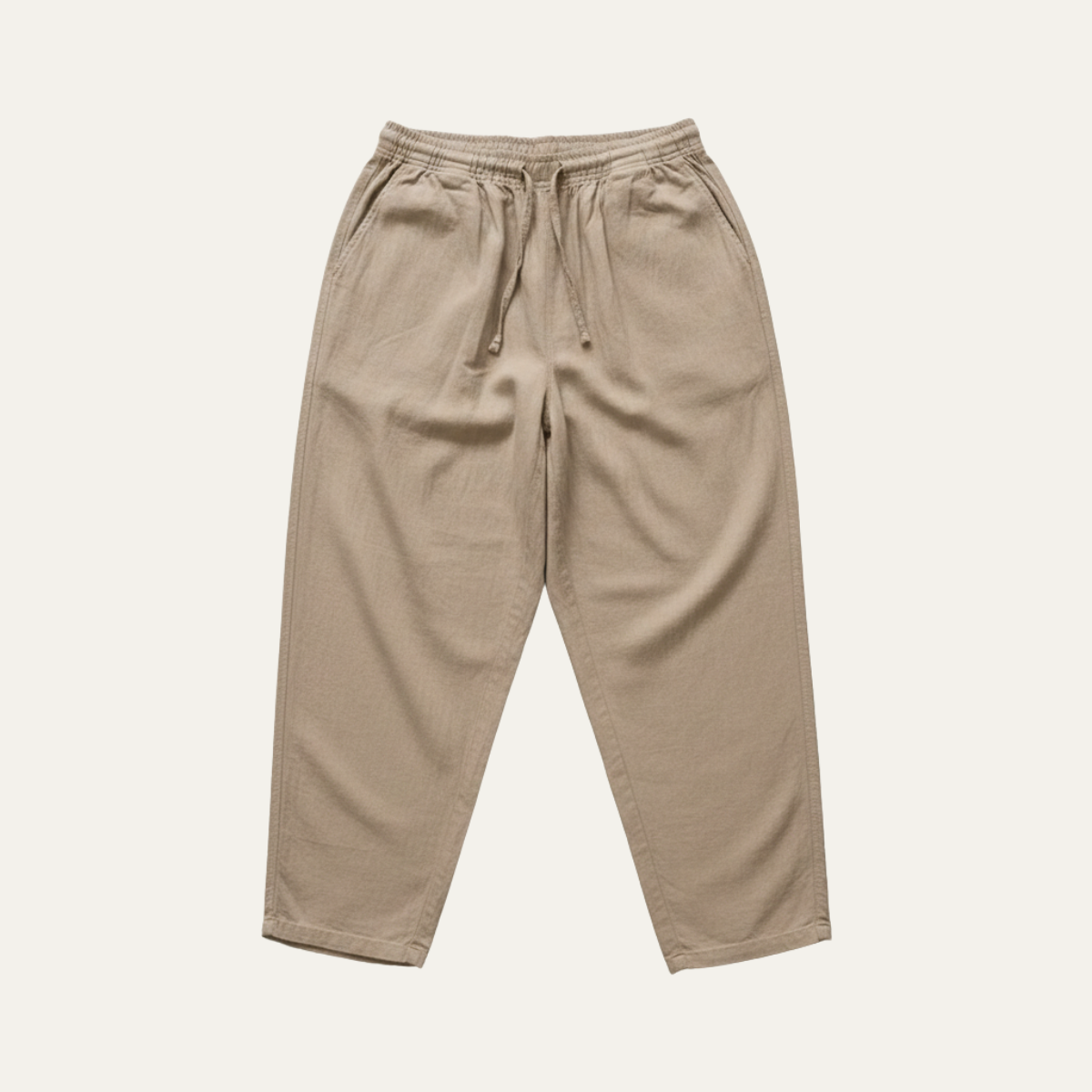 Mens Cotton Linen Drawstring Pants Loose Fit Beige