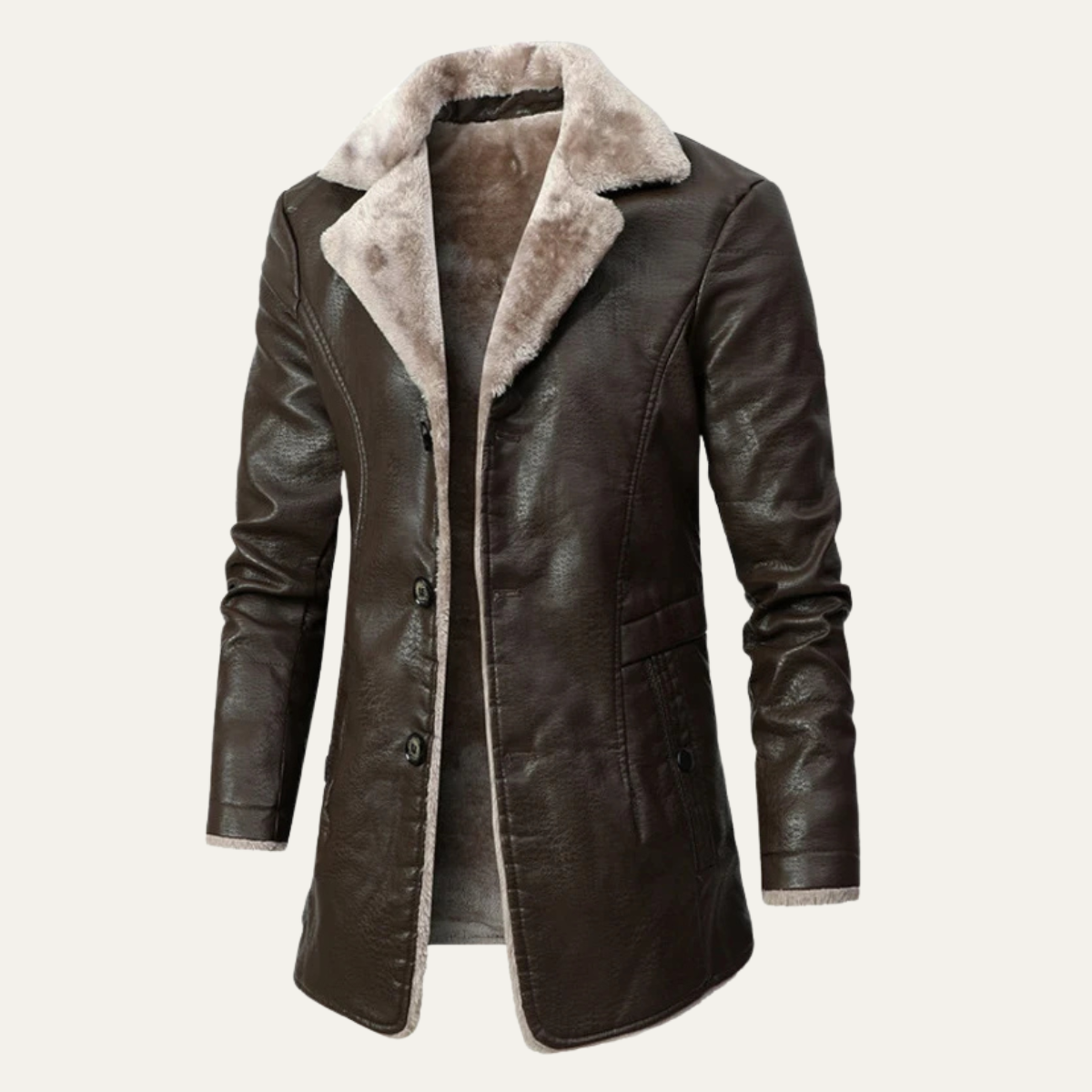 Men's Leather Winter Coat Fur Lined Brown - Vonnera