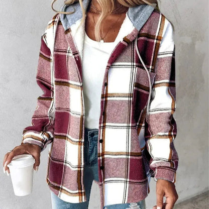 Women's Hooded Plaid Coat
