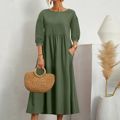 Women's Patchwork Midi Dress Comfortable Loose Fit