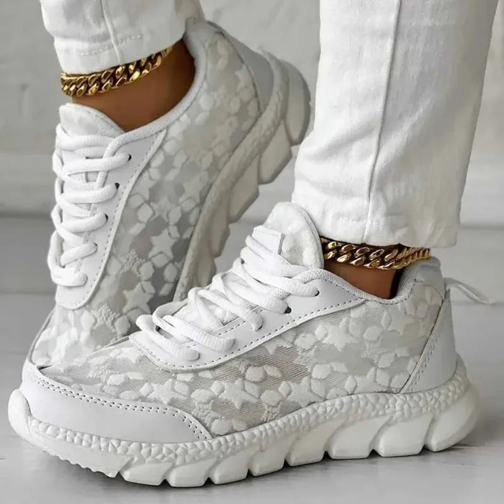 Women's Lace Up Sneakers Breathable Star Pattern - Vonnera