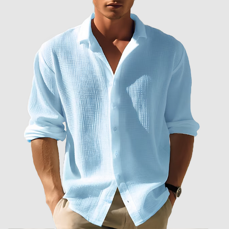 Men's Long Sleeve Shirt Button Front Textured Design - Vonnera