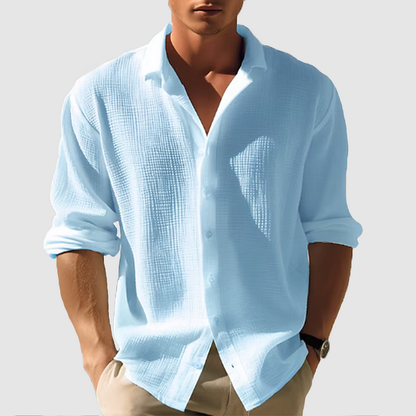 Men's Long Sleeve Shirt Button Front Textured Design - Vonnera