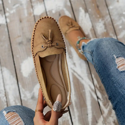 Women's Slip-On Loafers Leather Detail Brown