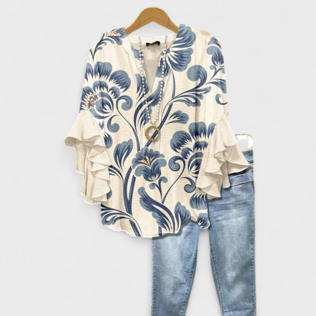 Women's V Neck Blouse Floral Print - Vonnera