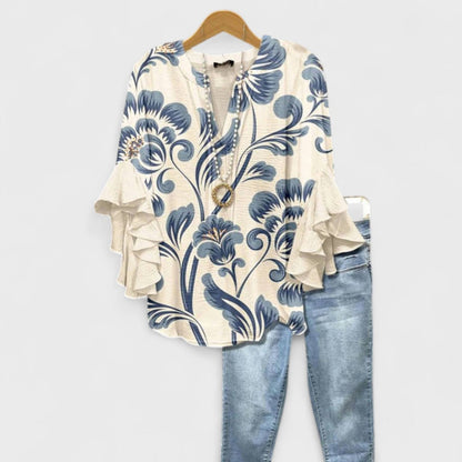 Women's V Neck Blouse Floral Print - Vonnera