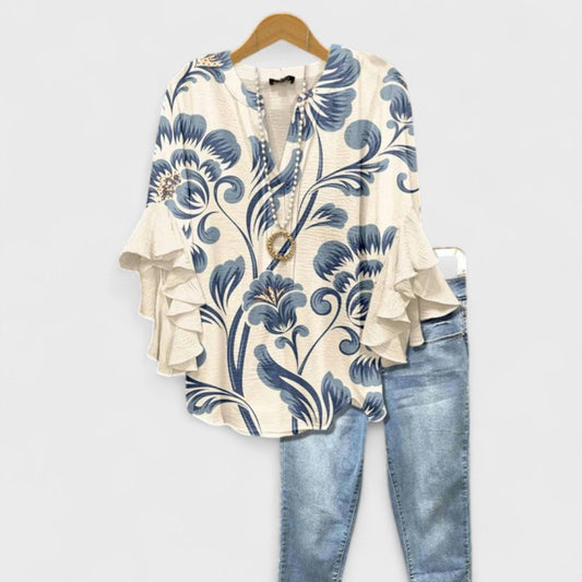 Women's V Neck Blouse Floral Print - Vonnera