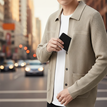 Men's Textured Cardigan With Pocket Design