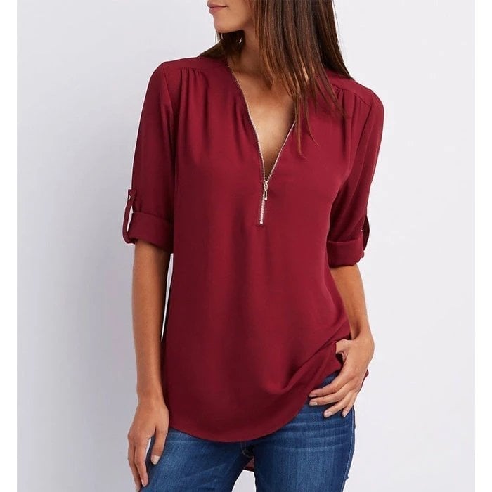 Women's V-Neck Blouse Pink