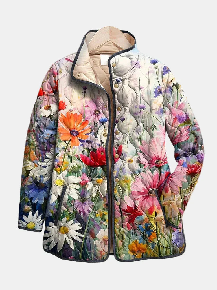 Women's Floral Print Zip Front Jacket - Vonnera