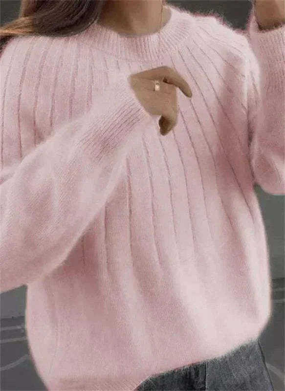 Women's Cashmere Feel Knitted Jumper Soft Warm Beige - Vonnera