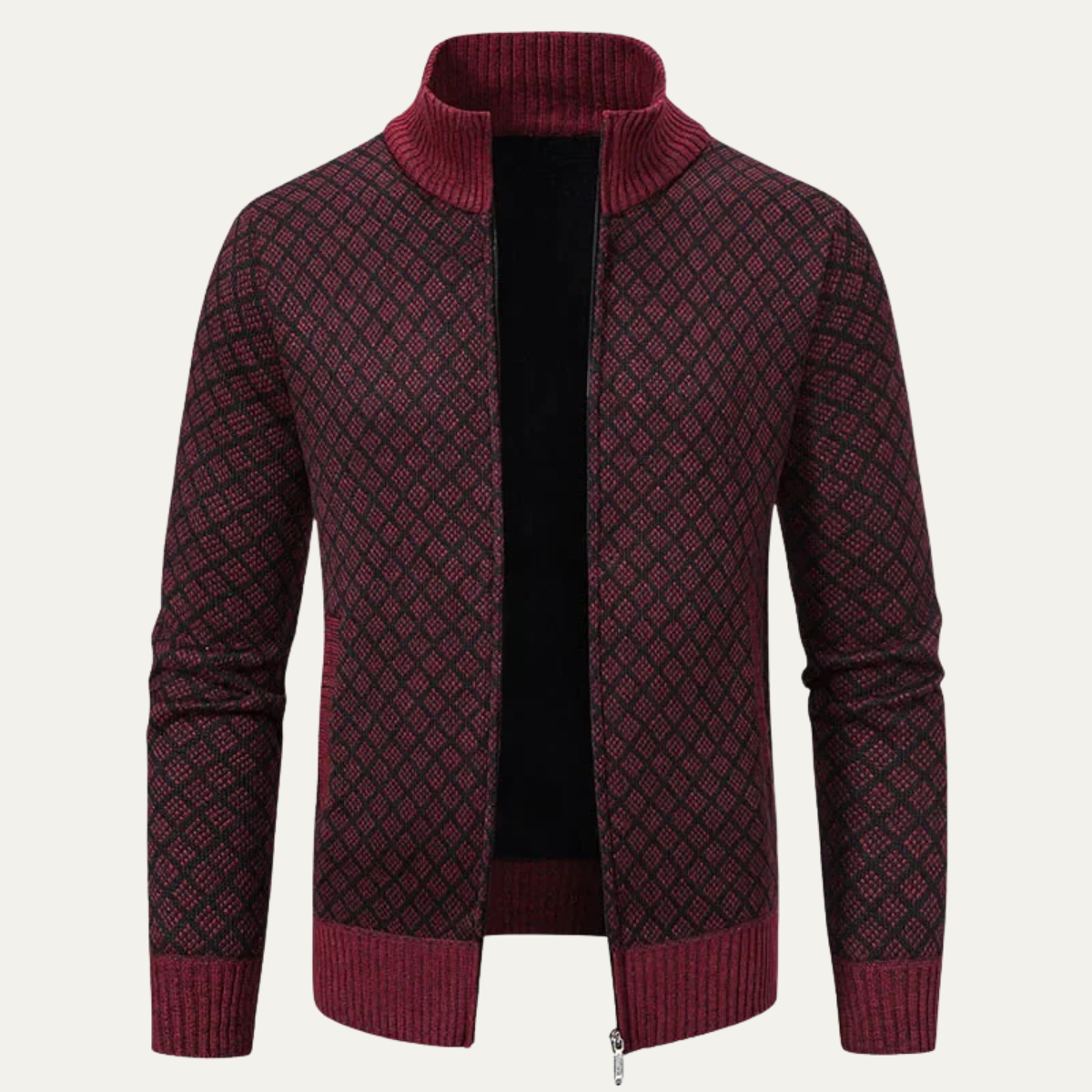 Men's Plaid Knitted Cardigan Zip Up Winter