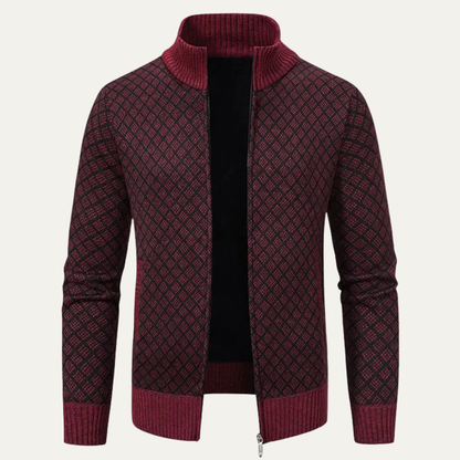 Men's Plaid Knitted Cardigan Zip Up Winter