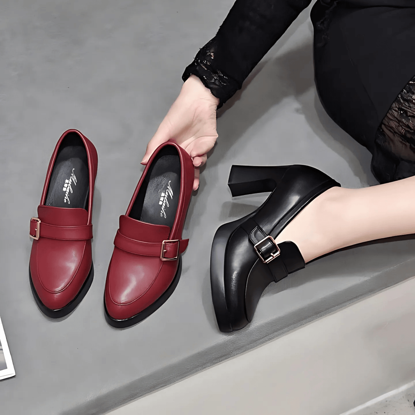 Women's Platform Heels Chunky Buckle