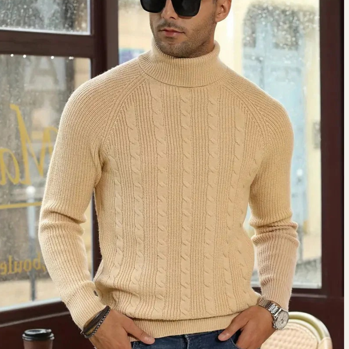 Richemont Men's Cable Knit Turtleneck Sweater