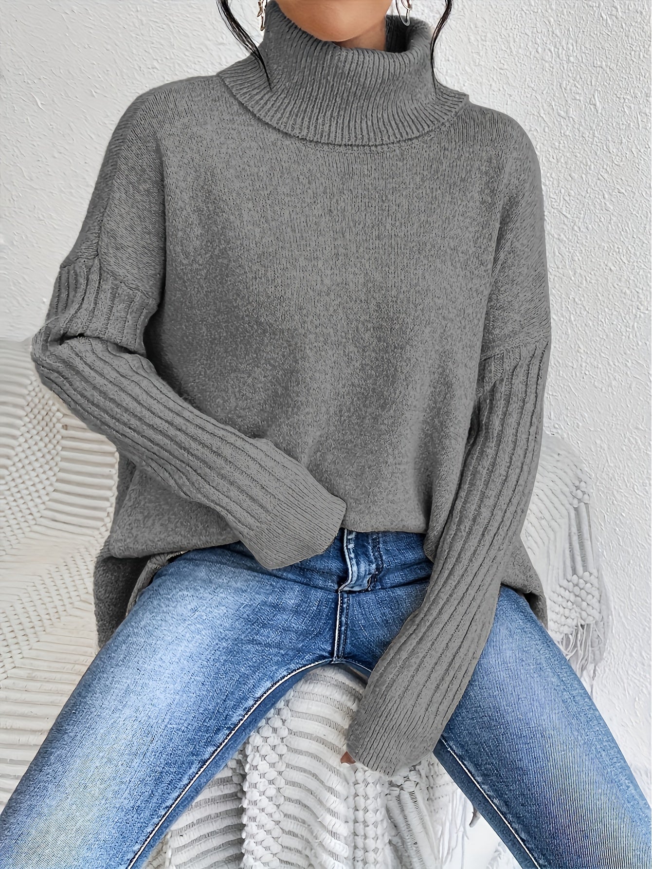 Women's Folded Turtleneck Sweater Loose Fit
