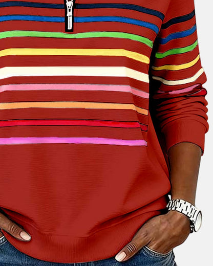 Rainbow Striped Zip Up Sweatshirt
