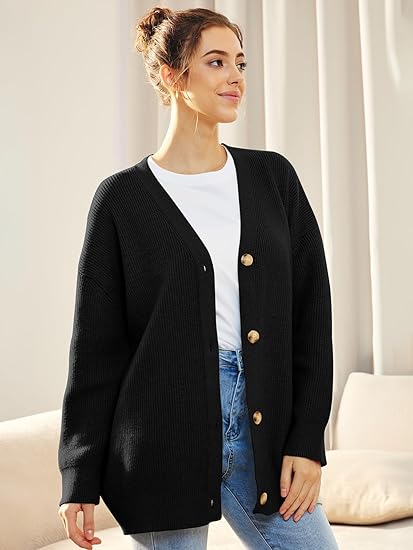 Women's Oversized V Neck Cardigan Button Closure