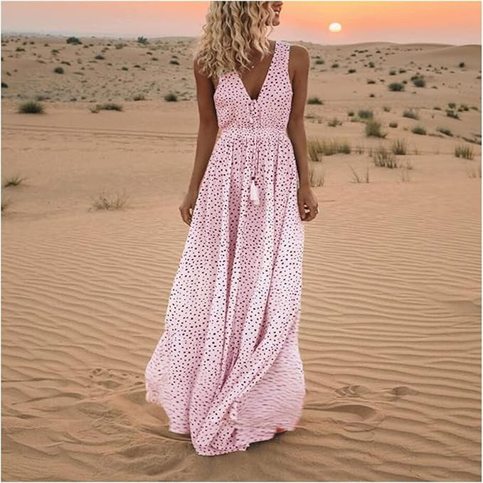 Waverly | Women's Polka Dot Boho Flowy Draped Maxi Dress