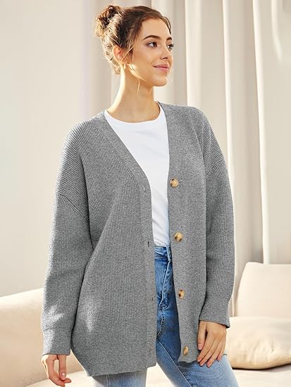 Women's Oversized V-Neck Cardigan Button Front