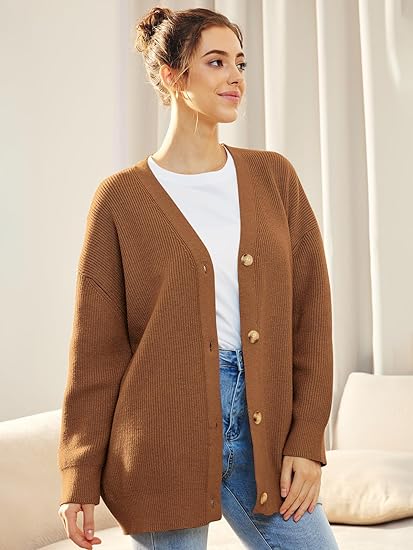 Women's Oversized V Neck Cardigan Button Closure