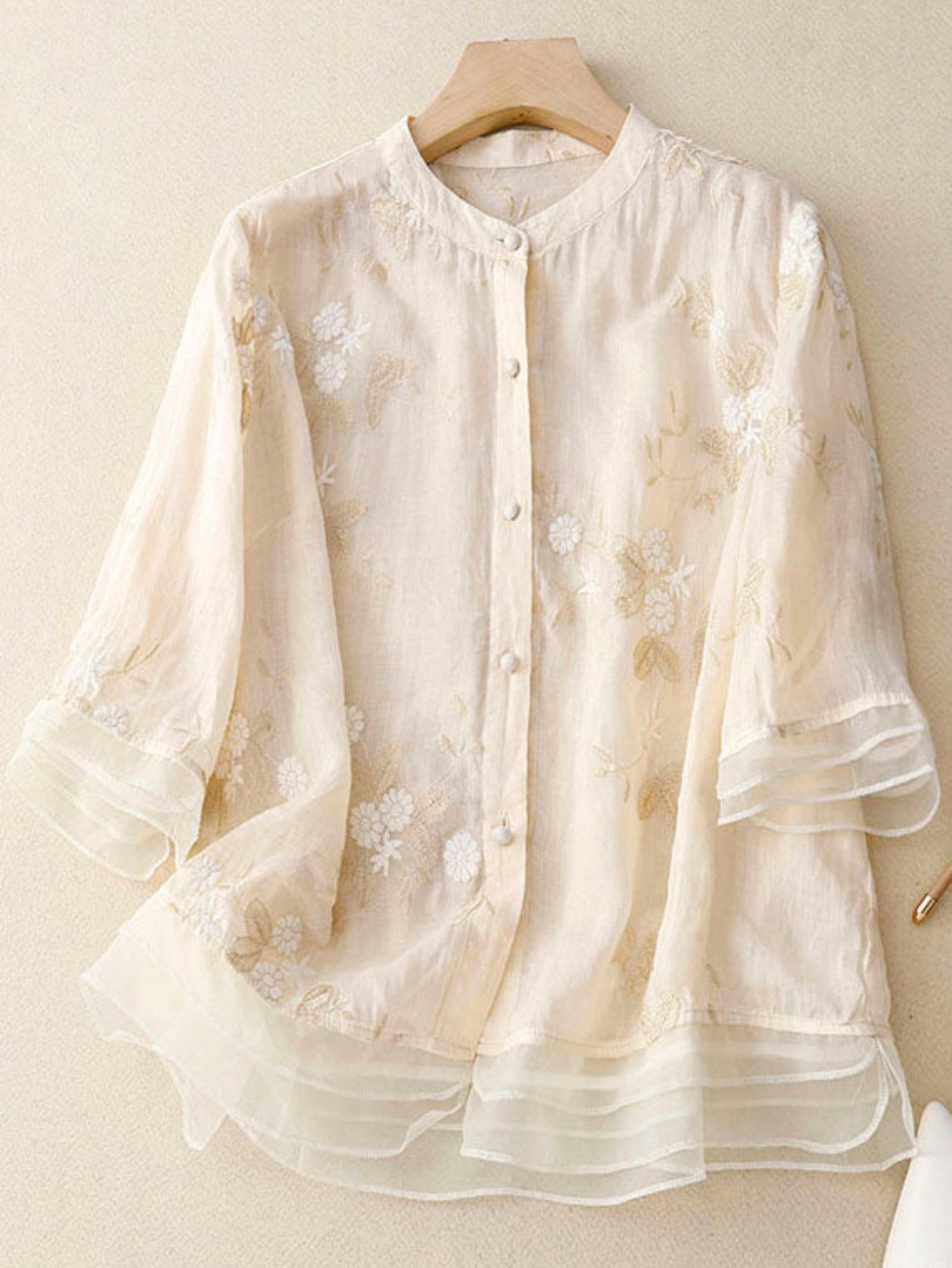 Women's Embroidered Blouse Button Front - Vonnera