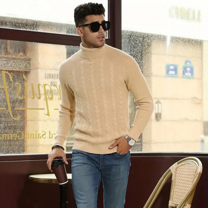 Richemont Men's Cable Knit Turtleneck Sweater