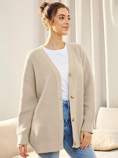 Women's Oversized V-Neck Cardigan Button Front - Vonnera