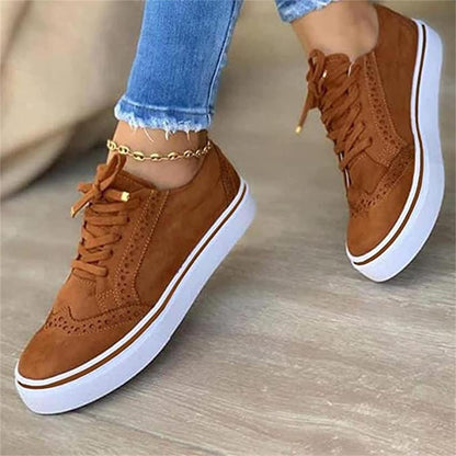 Women's Platform Lace-Up Sneakers Brogue Detail