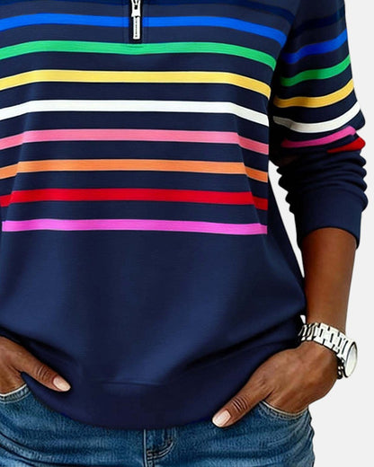 Rainbow Striped Zip Up Sweatshirt
