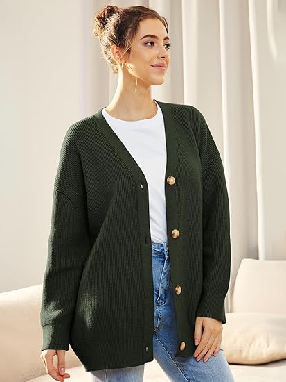 Women's Oversized V Neck Cardigan Button Closure