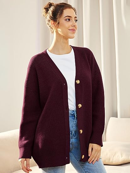 Women's Oversized V-Neck Cardigan Button Front