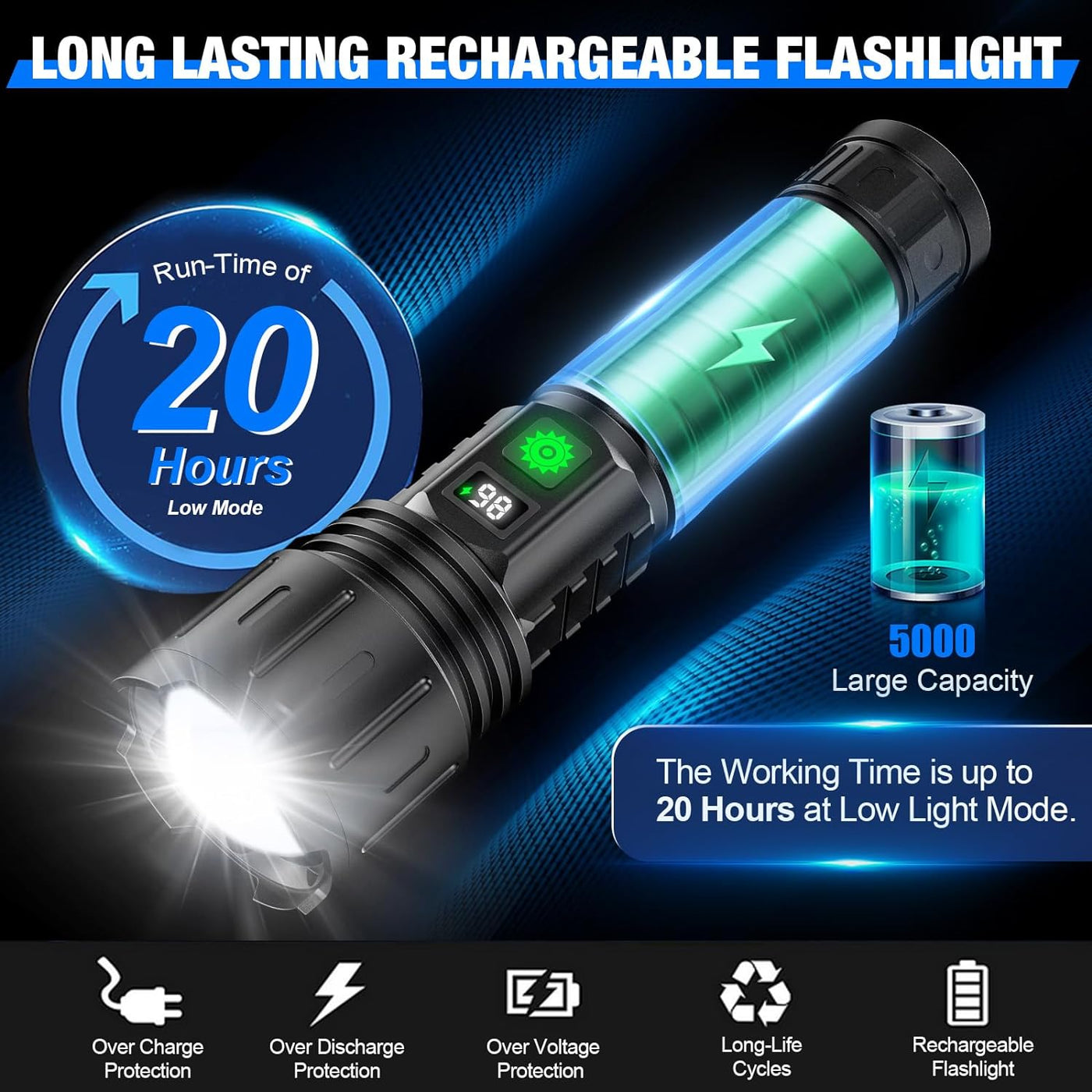 High Power 100,000 Lumen LED Flashlight Torch - Vonnera