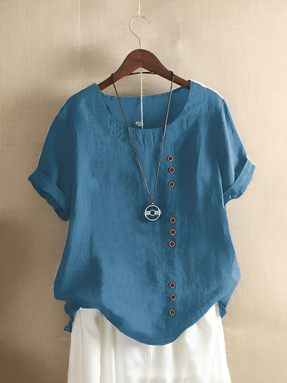 Women's Cotton Linen Blouse Short Sleeve