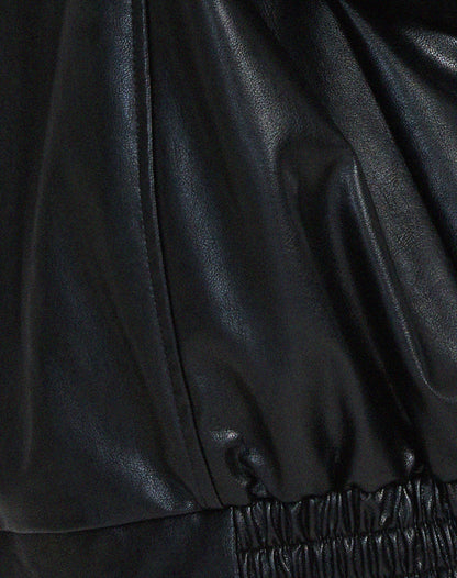 Women's Leather Zip-Up Jacket Relaxed Fit High Collar Black