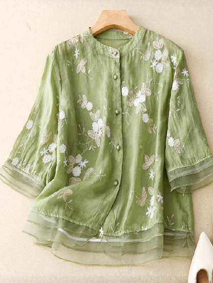 Women's Embroidered Blouse Button Front