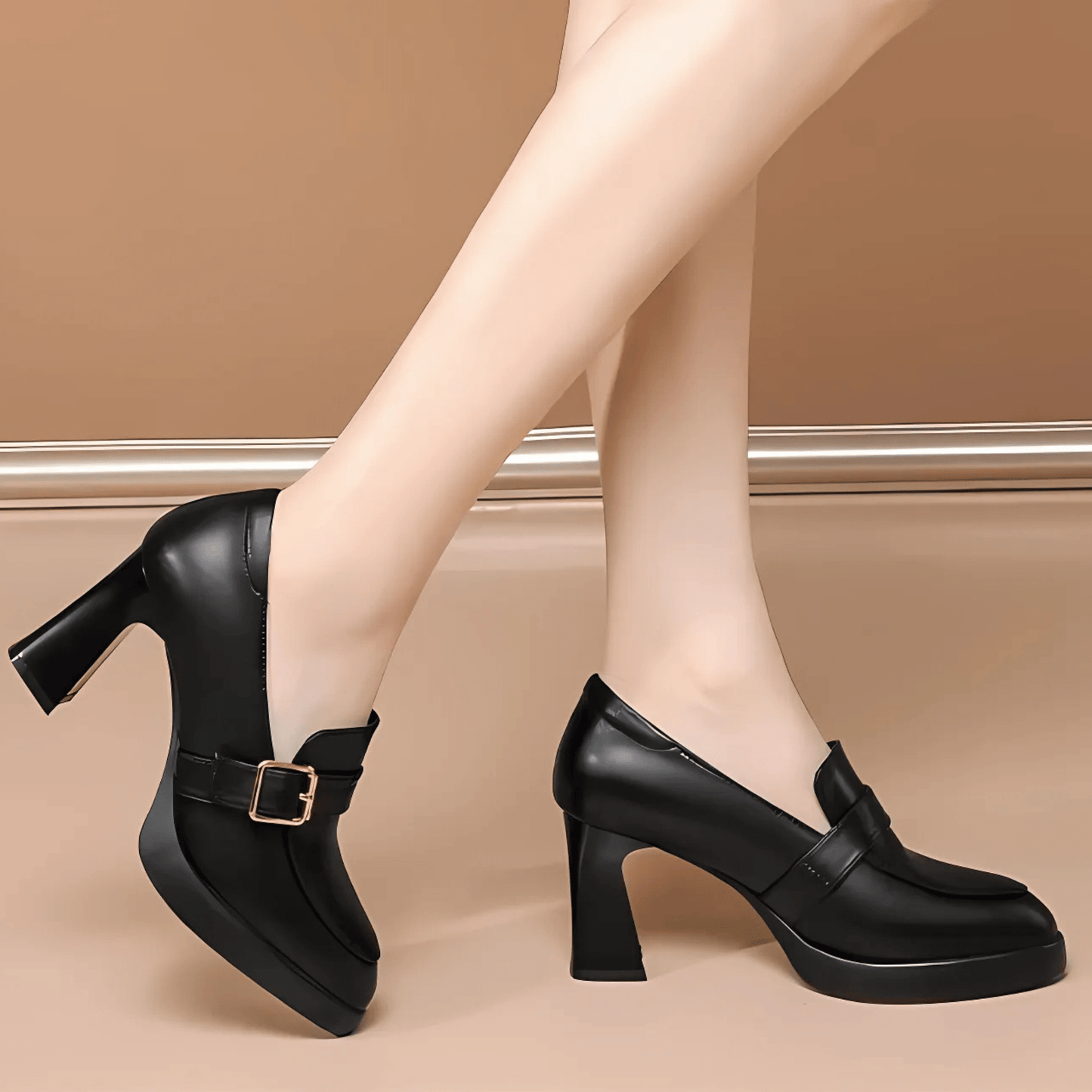 Women's Platform Heels Chunky Buckle