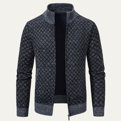 Men's Plaid Knitted Cardigan Zip Up Winter