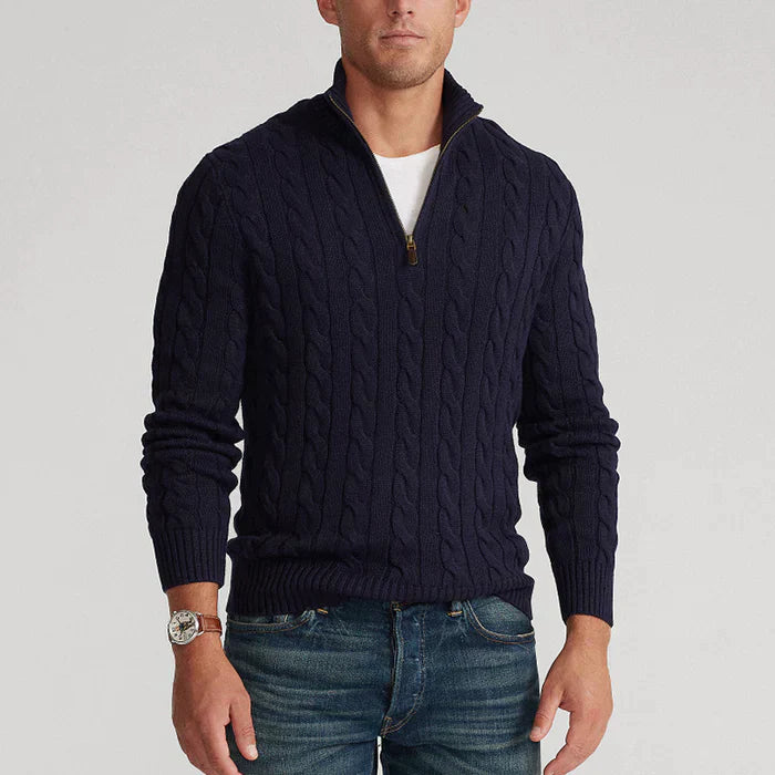 Men's Cable Knit Half-Zip Sweater Textured Classic Design - Vonnera