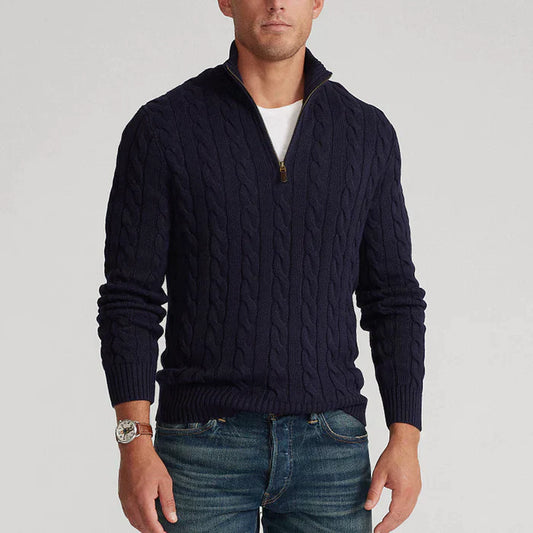 Men's Cable Knit Half-Zip Sweater Textured Classic Design - Vonnera