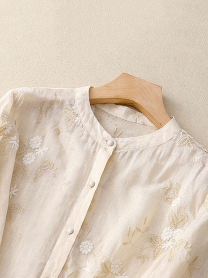 Women's Embroidered Blouse Button Front