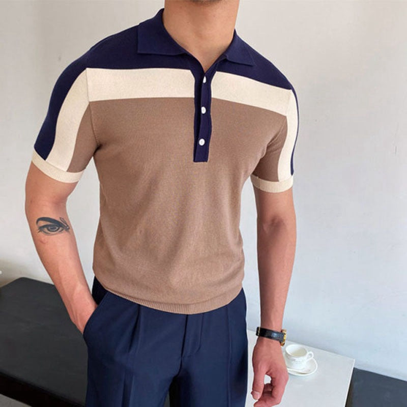 Men's Short Sleeve Polo Shirt Color Block