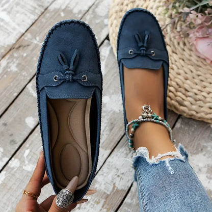 Women's Slip-On Loafers Leather Detail Brown