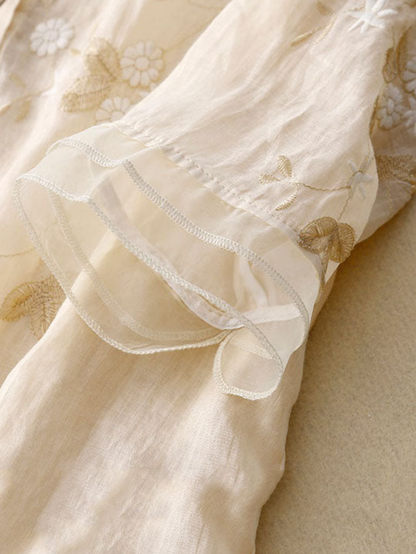 Women's Embroidered Blouse Button Front