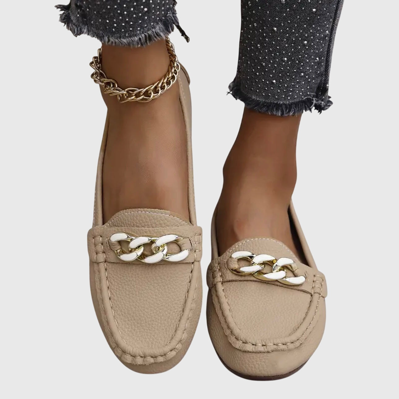 Women's Slip-On Loafers Gold Chain Detail Flat Shoes