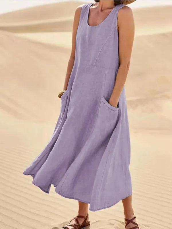 Women's Sleeveless Midi Dress With Pockets